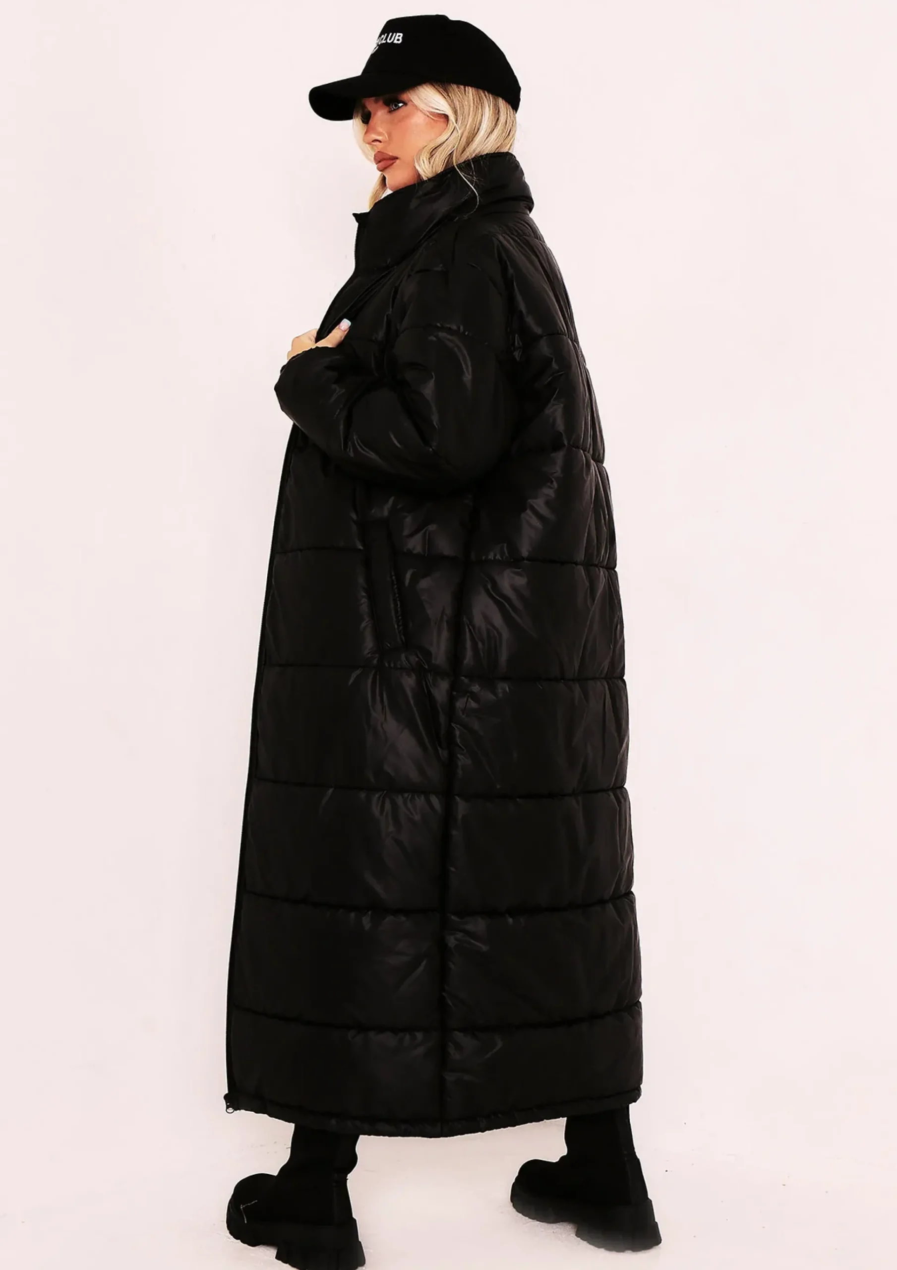 Erin Black Longline Puffer Coat^Missy Empire Cheap