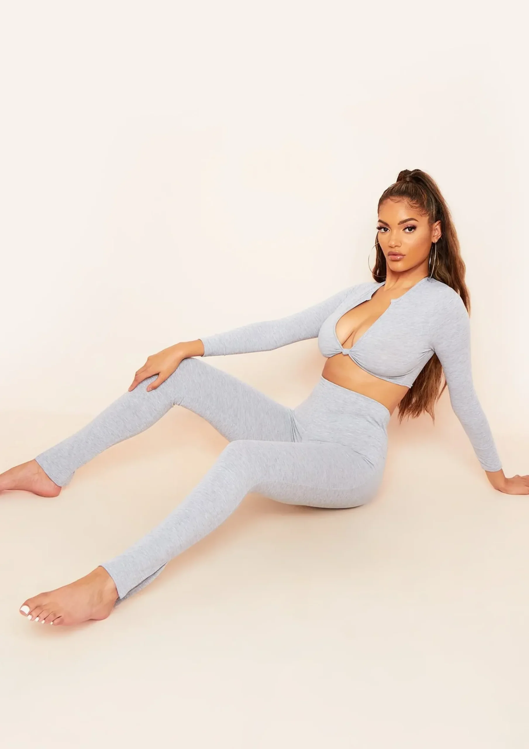 Esme Grey Plunge Knot Crop Top^Missy Empire Fashion