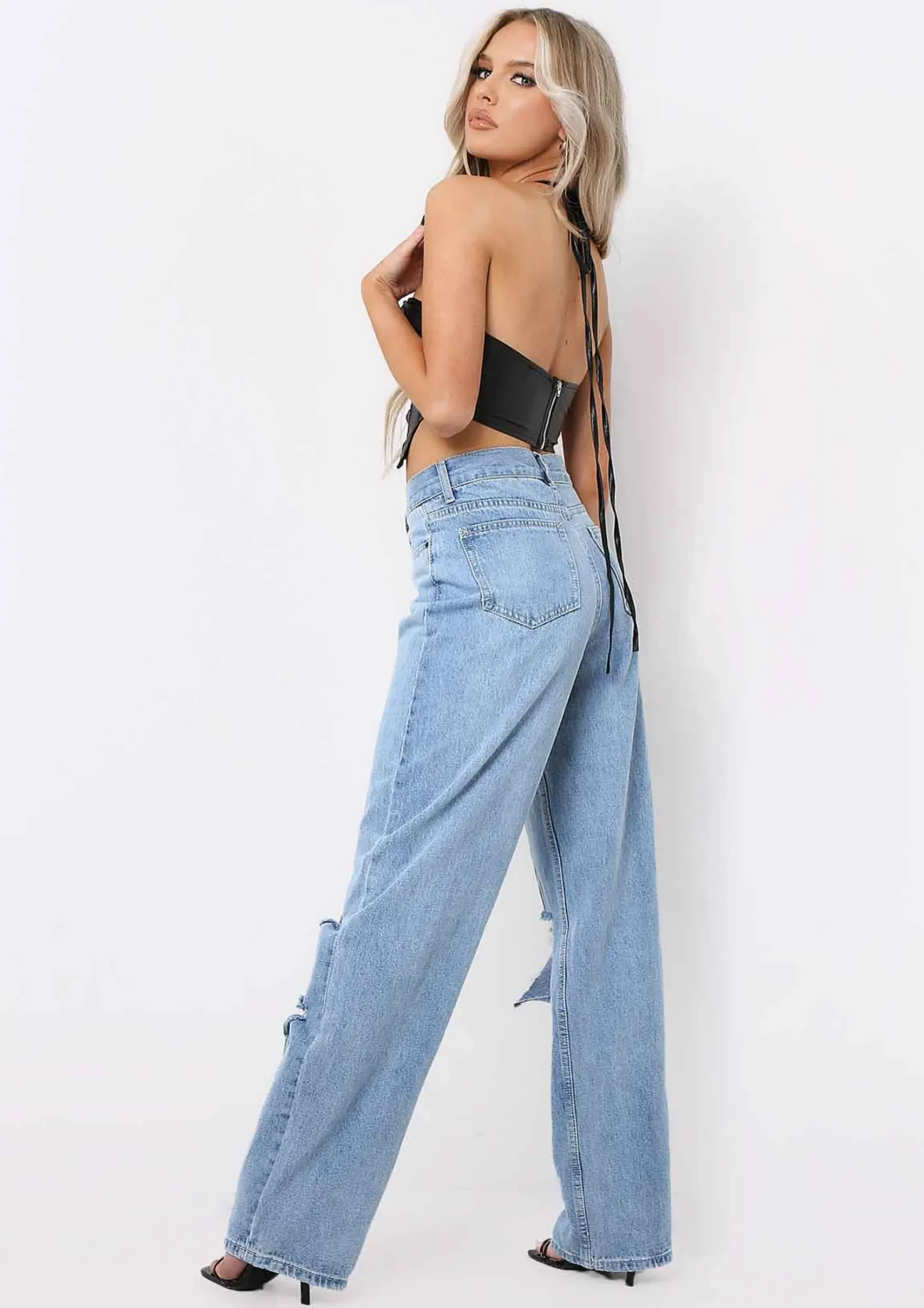 Essie Black Pu Lace Up Halterneck Corset Co-Ord Top^Missy Empire Outlet