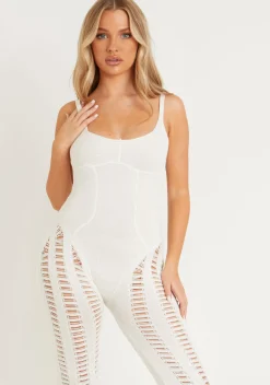 Flash Sale Eva Cream Laddered Knitted Seam Jumpsuit Women Jumpsuits & Playsuits
