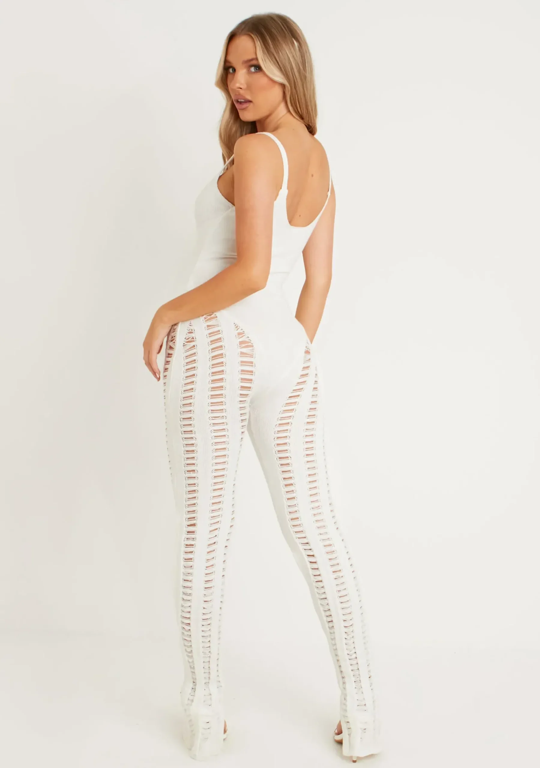 Flash Sale Eva Cream Laddered Knitted Seam Jumpsuit Women Jumpsuits & Playsuits