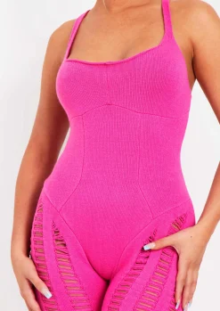 Store Eva Pink Laddered Knitted Seam Jumpsuit Women Jumpsuits & Playsuits