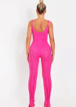 Store Eva Pink Laddered Knitted Seam Jumpsuit Women Jumpsuits & Playsuits