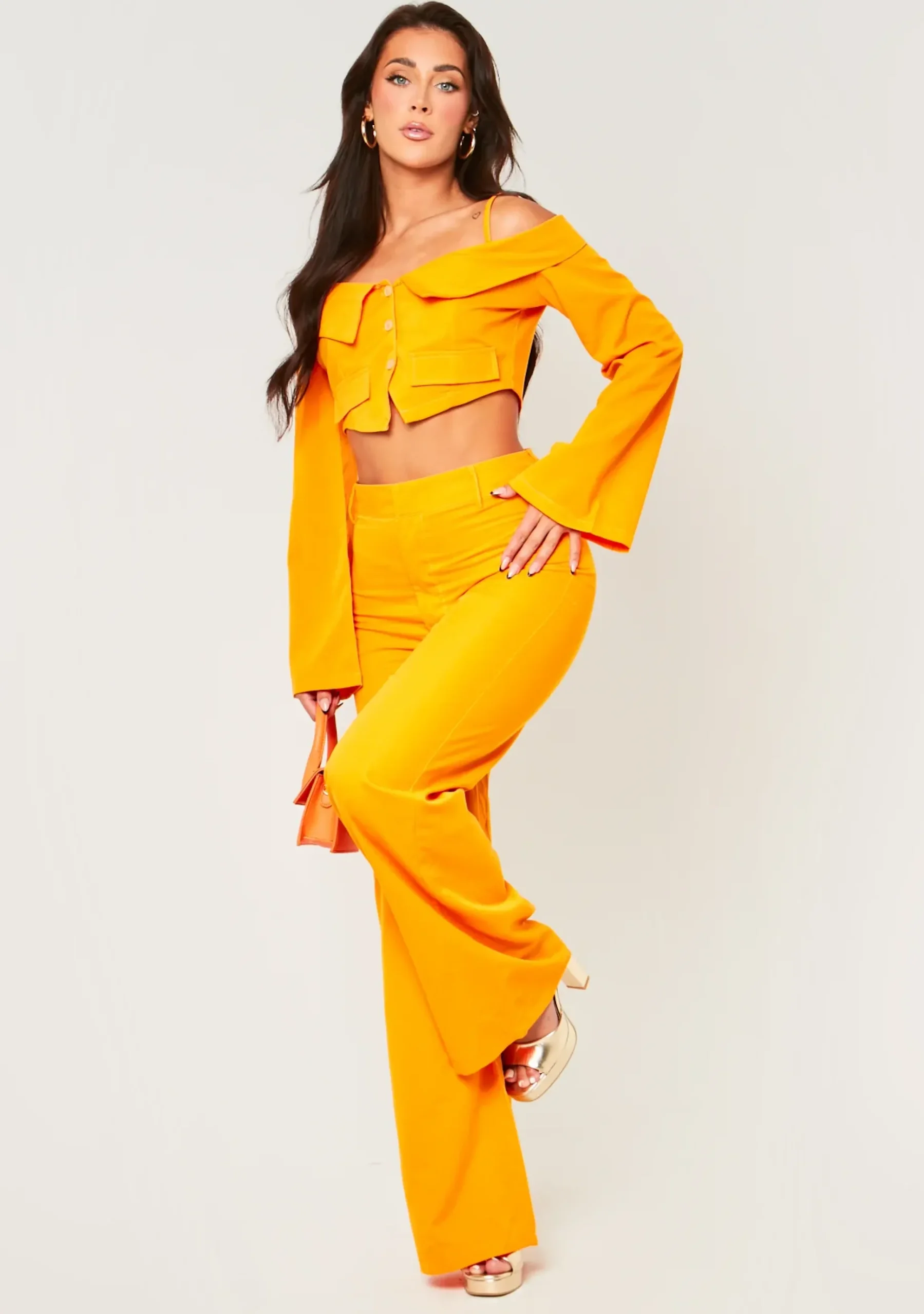 Best Evangelina Orange Fit And Flare Trousers Women Trousers