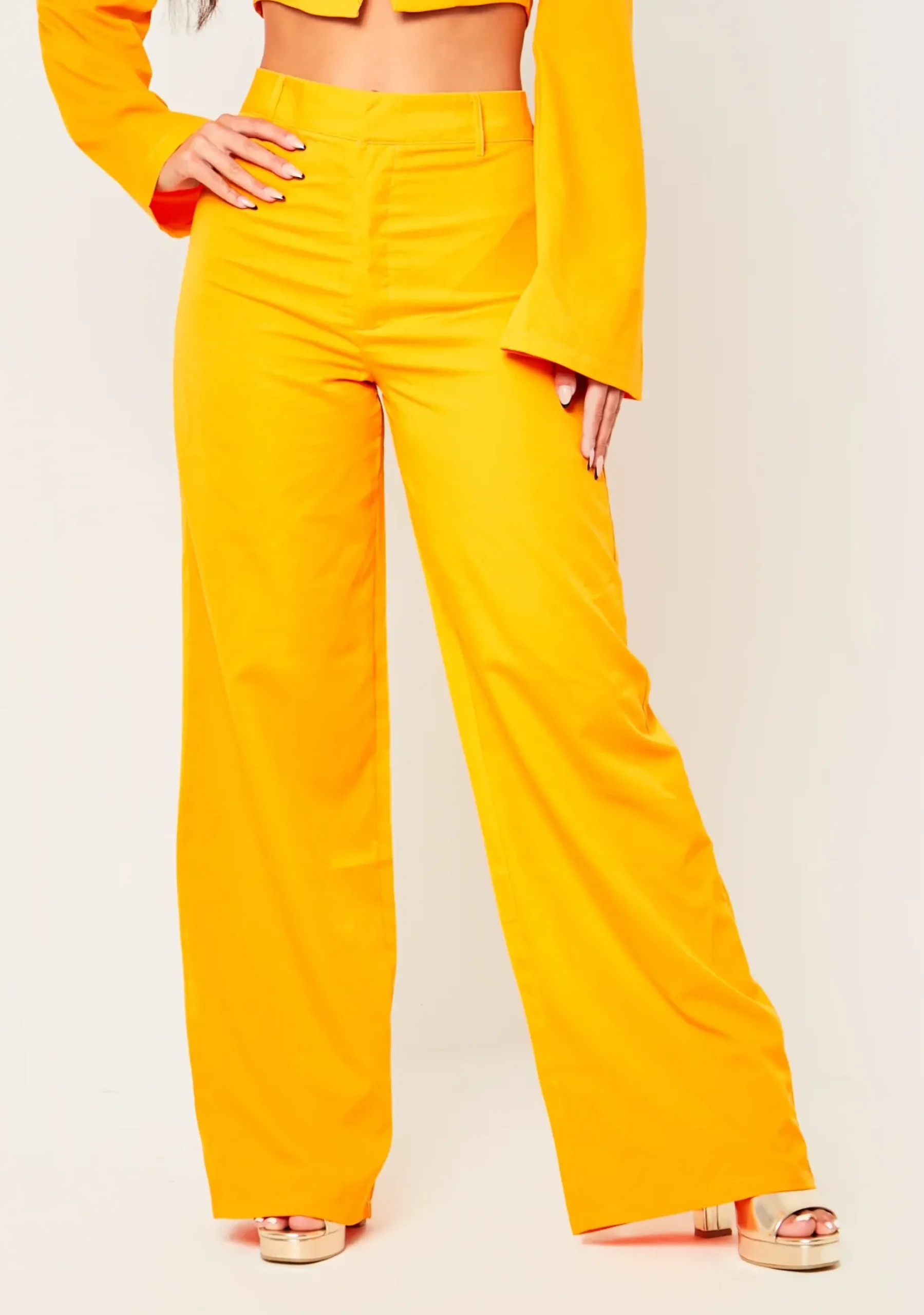 Best Evangelina Orange Fit And Flare Trousers Women Trousers