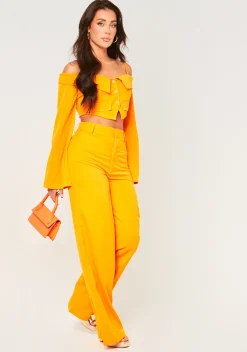 Best Evangelina Orange Fit And Flare Trousers Women Trousers