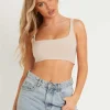 Evelyn Sand Slinky Square Neck Extreme Crop Top^Missy Empire Best