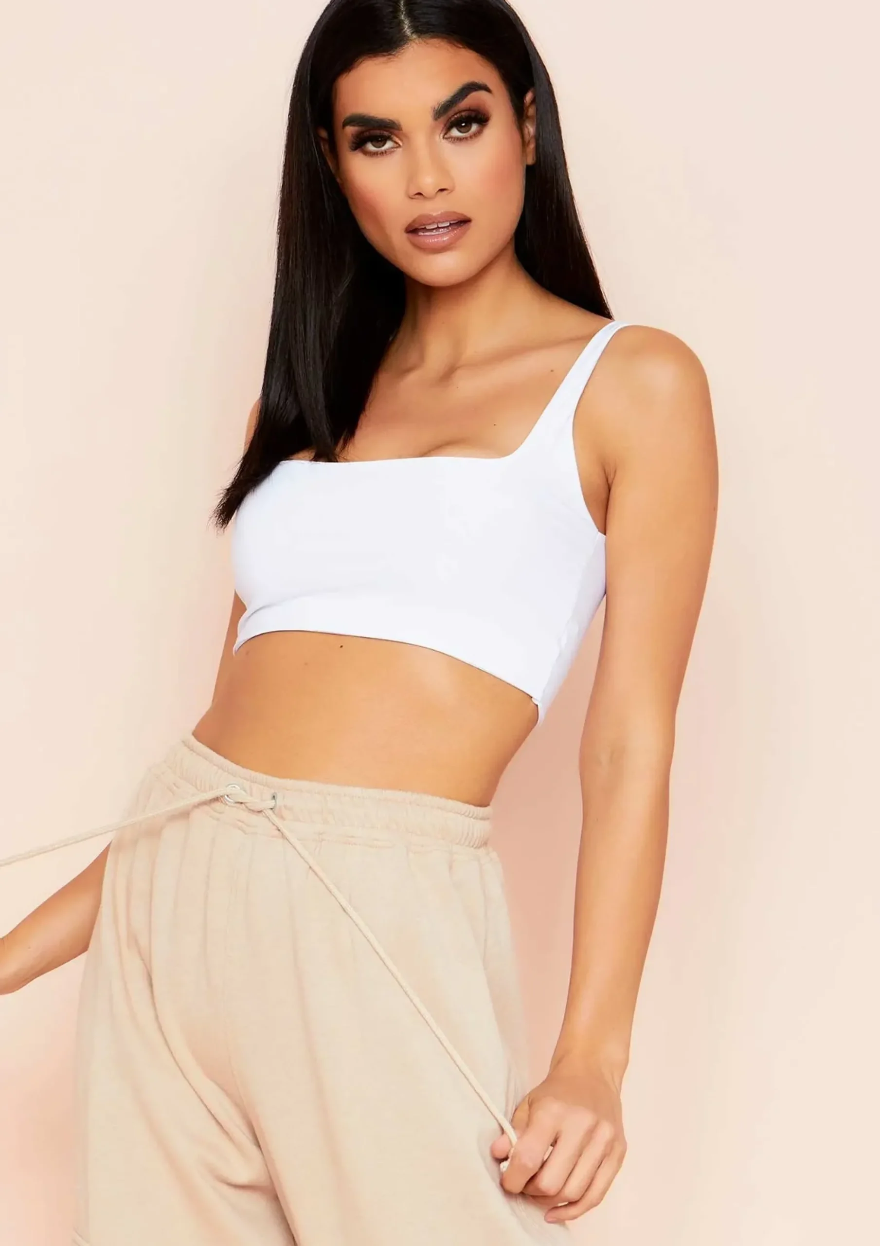 Evelyn White Slinky Square Neck Extreme Crop Top^Missy Empire Flash Sale