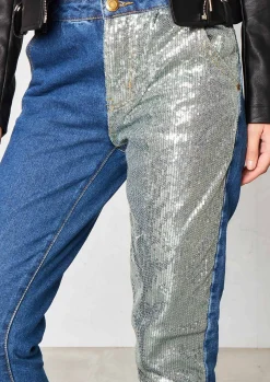 Evy Blue Denim Sequin Leg Jeans^Missy Empire Best
