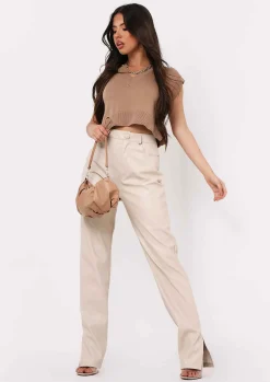 Ezra Mocha V Neck Wide Fit Cropped Knitted Vest^Missy Empire Clearance