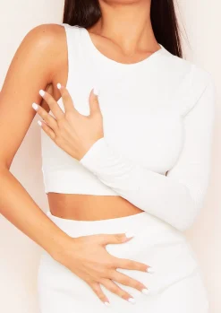 Farah Cream Double Thickness One Sleeve Racer Crop Top^Missy Empire Clearance