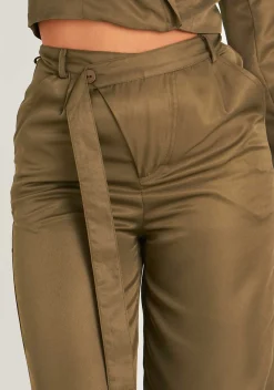 Cheap Farrah Khaki Tailored Belted Trousers Women Trousers