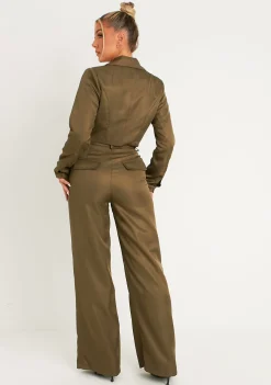 Cheap Farrah Khaki Tailored Belted Trousers Women Trousers