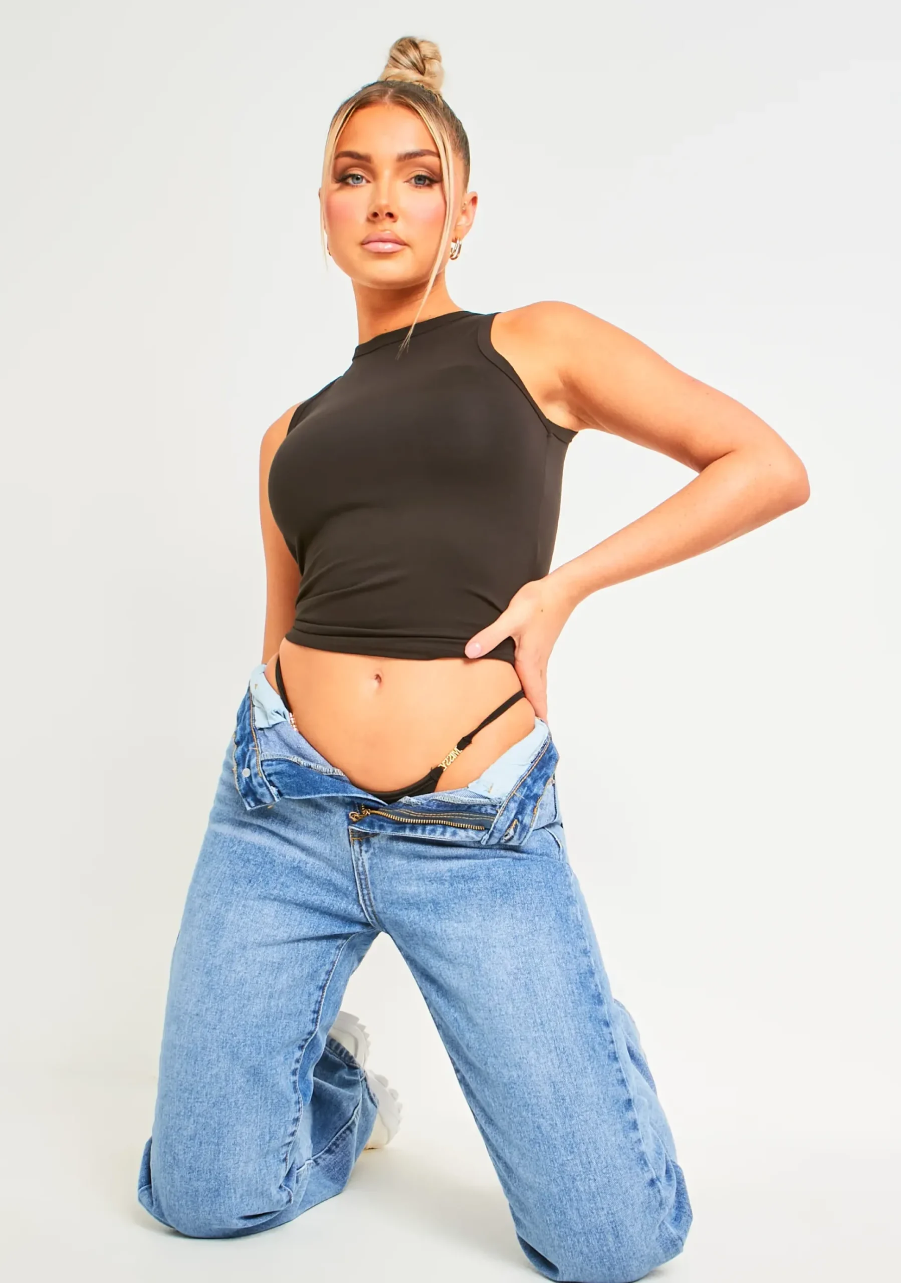 Farrah Black Premium Sculpt Racer Top^Missy Empire Shop