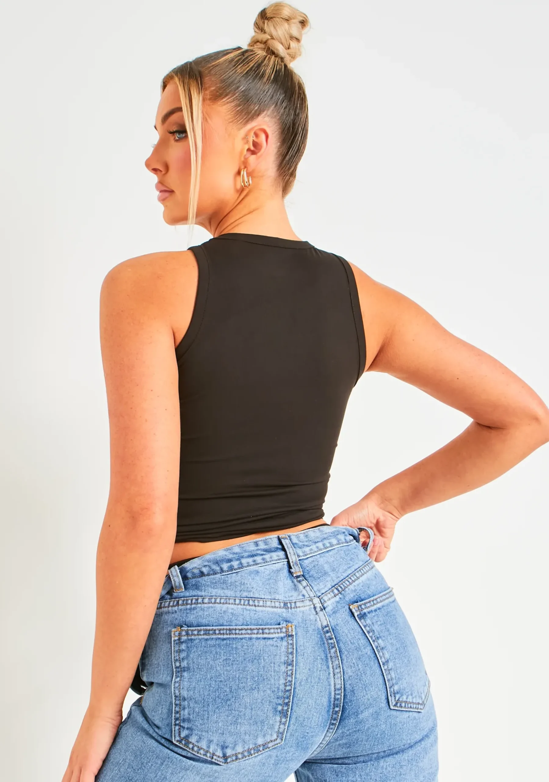 Farrah Black Premium Sculpt Racer Top^Missy Empire Shop