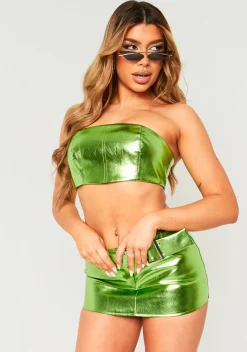 Farrah Green Metallic Bandeau Crop Top^Missy Empire Clearance