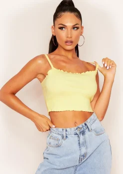 Faye Lemon Yellow Frill Hem Ribbed Crop Top^Missy Empire Outlet