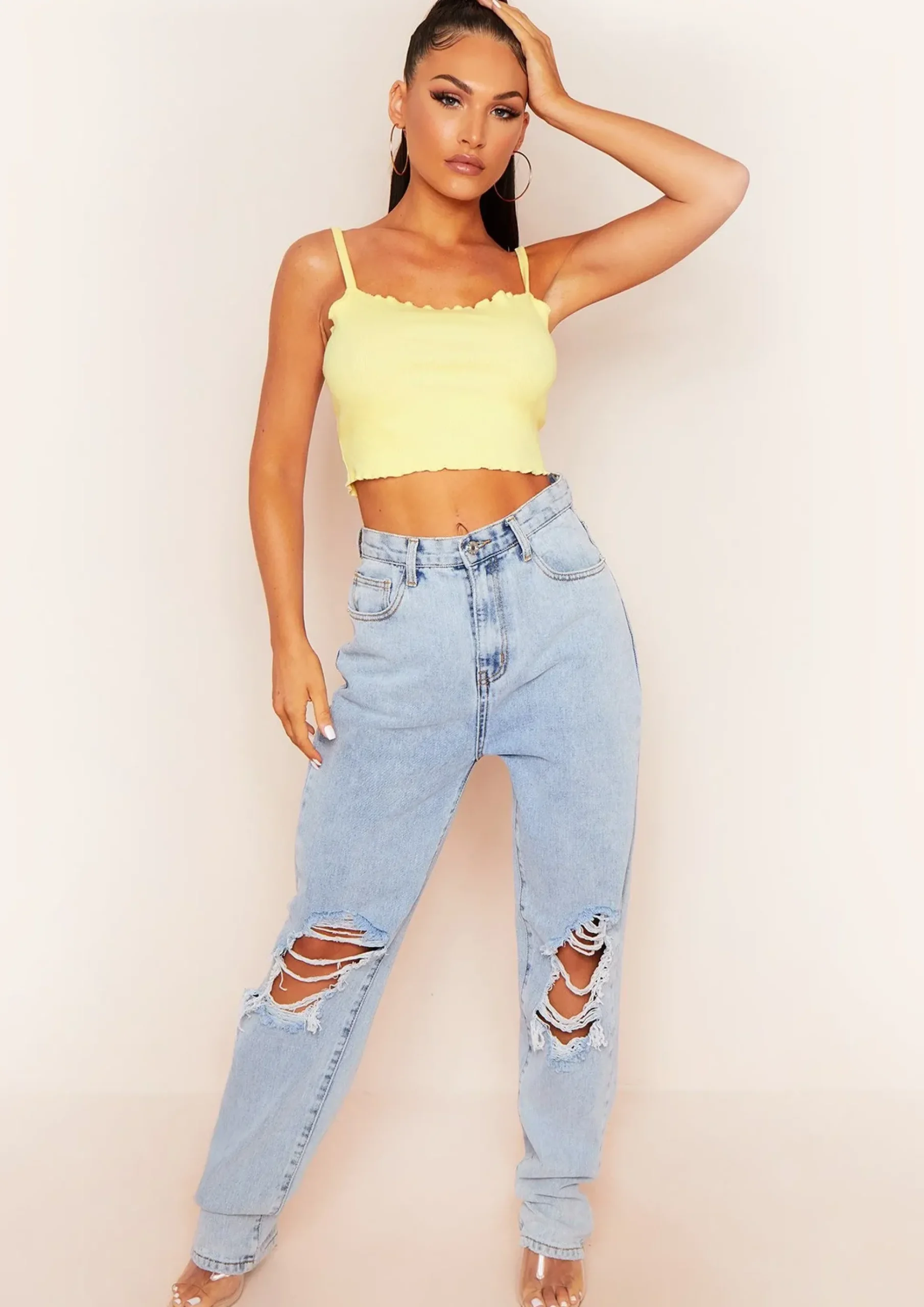 Faye Lemon Yellow Frill Hem Ribbed Crop Top^Missy Empire Outlet