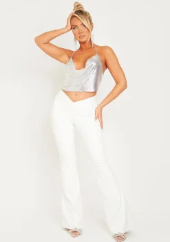 Cheap Felicity Cream Pu Flared Trousers Women Trousers