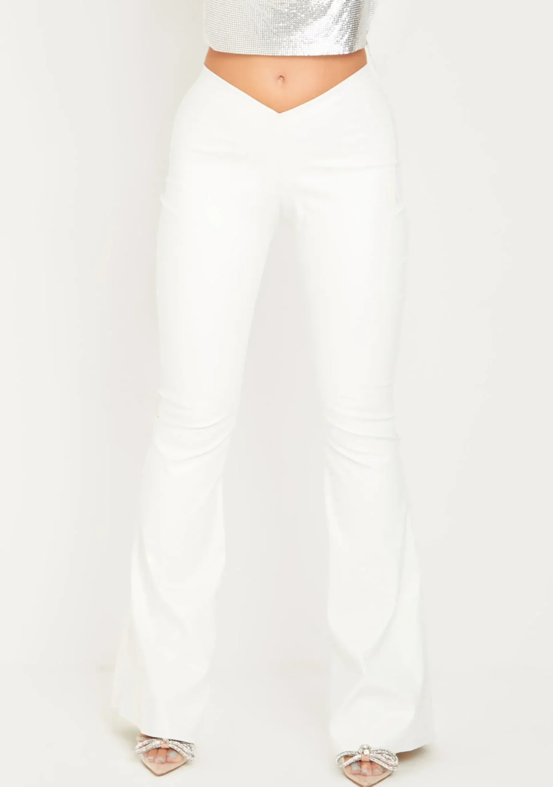 Cheap Felicity Cream Pu Flared Trousers Women Trousers