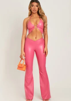 Store Felicity Pink Pu Flared Trousers Women Trousers