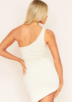 Hot Felixa Sand One Shoulder Ruched Mini Dress Women Dresses