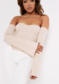 Finley Stone Bardot Thick Rib Corset Dipped Hem Crop Top^Missy Empire Hot