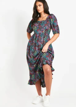 Cheap Fiona Black Floral Multi Printed Midi Dress Women Dresses
