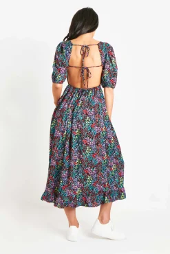Cheap Fiona Black Floral Multi Printed Midi Dress Women Dresses
