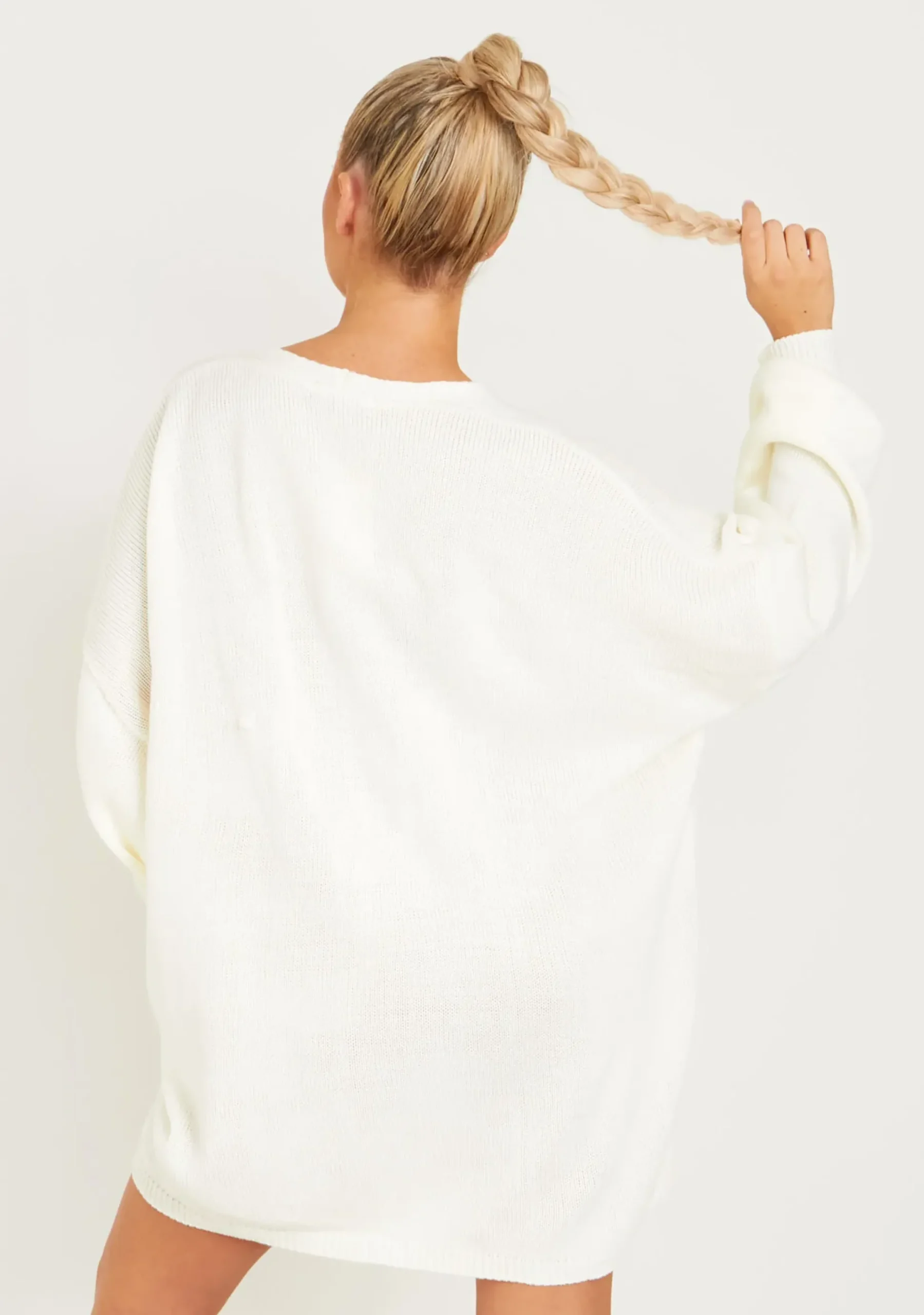 Shop Freya Cream Knitted Oversized Button Through V-Neck Cardigan Dress Women Loungewear