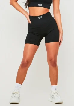 Cheap Gabby Black Missy Sport Ribbed High Waisted Cycle Short Women Shorts