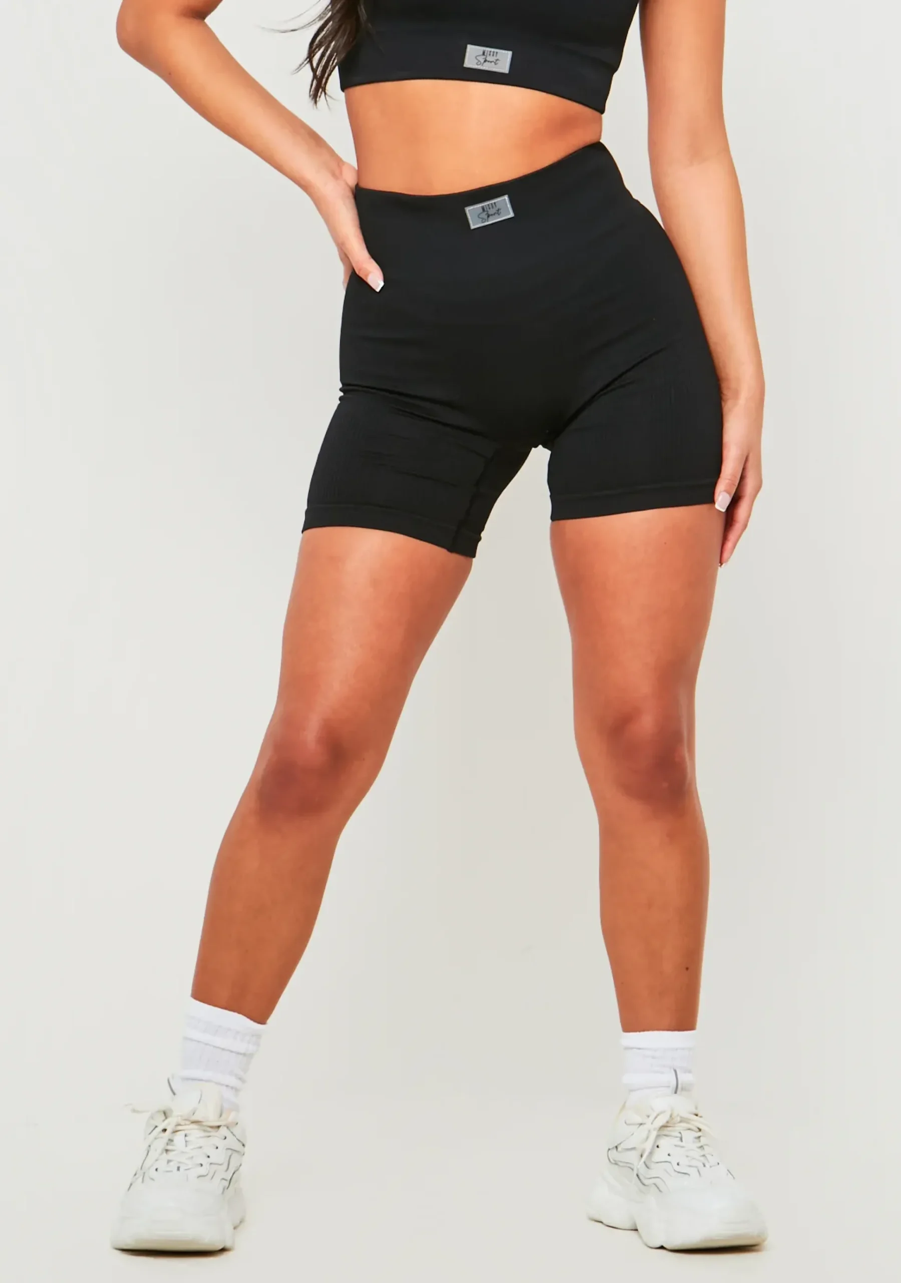 Cheap Gabby Black Missy Sport Ribbed High Waisted Cycle Short Women Shorts