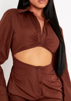 Cheap Gabi Chocolate Cut-Out Detail Mini Fitted Shirt Dress Women Dresses