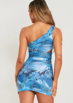 Garcia Blue Floral Print One Shoulder Cut Out Top^Missy Empire Cheap