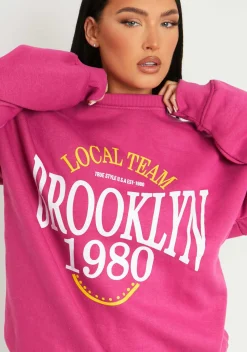 Genevieve Pink Brooklyn Graphic Sweatshirt^Missy Empire Best Sale