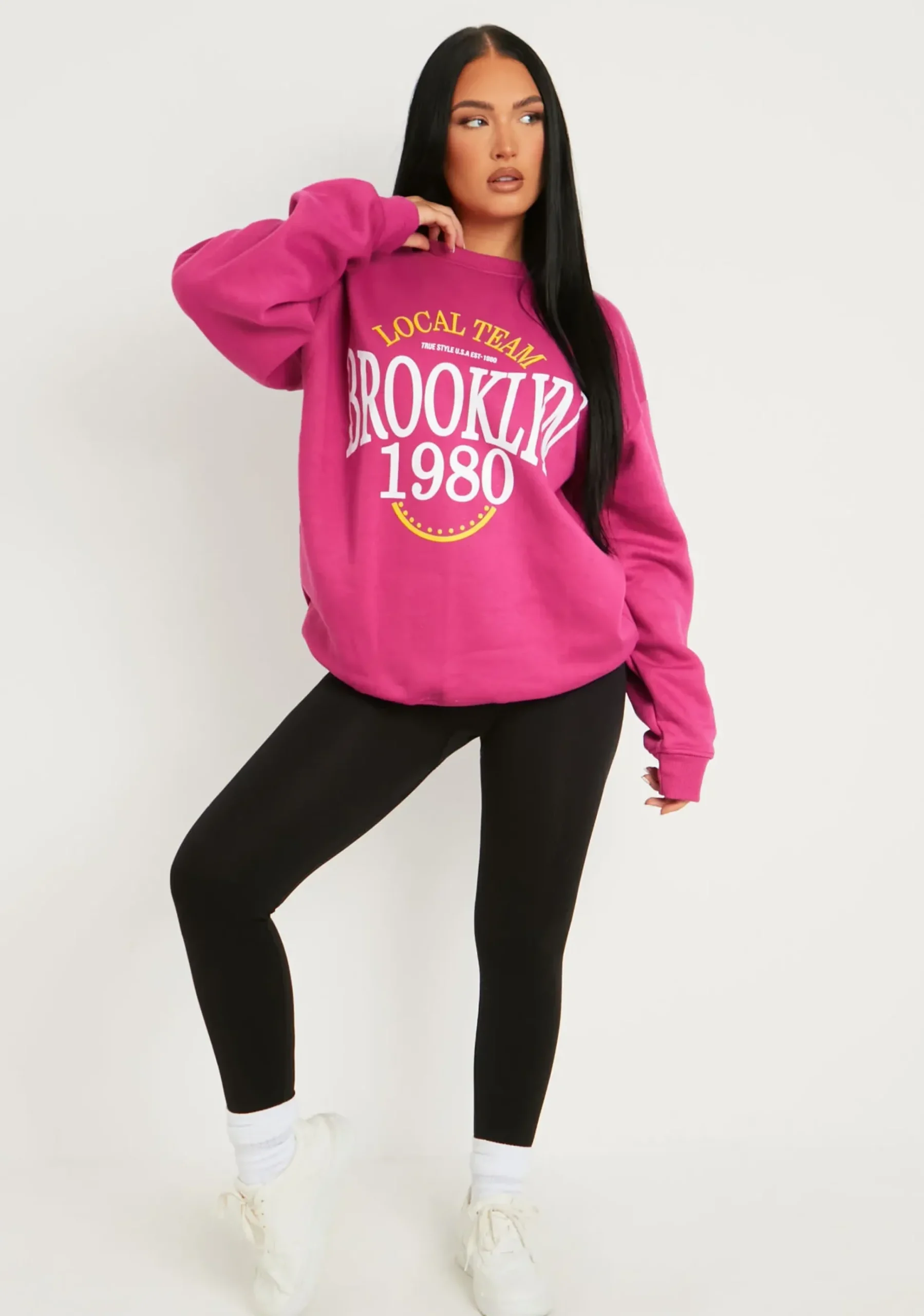 Genevieve Pink Brooklyn Graphic Sweatshirt^Missy Empire Best Sale