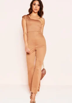 New Genia Camel One Shoulder Jumpsuit Women Jumpsuits & Playsuits