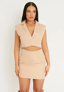 Georgina Beige Cut Out Sleeveless Blazer Dress^Missy Empire Cheap