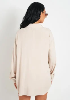 Giana Beige Linen Oversized Shirt^Missy Empire Shop