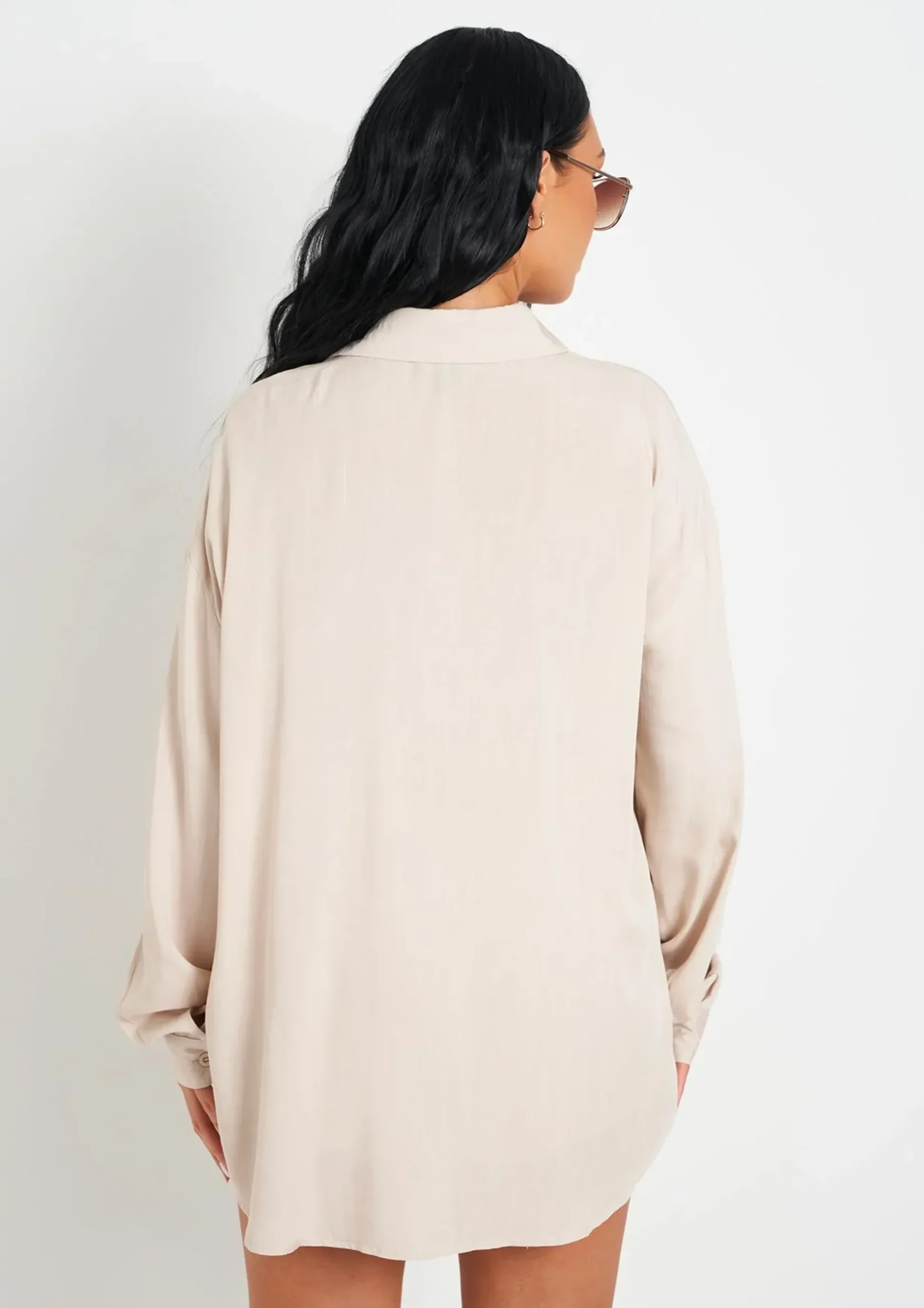 Giana Beige Linen Oversized Shirt^Missy Empire Shop