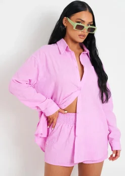 Giana Lilac Linen Oversized Shirt^Missy Empire Cheap