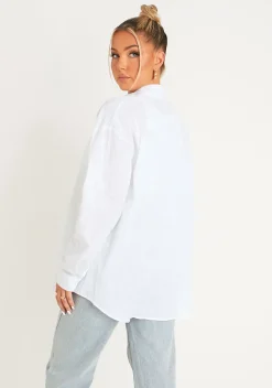 Giana White Linen Oversized Shirt^Missy Empire Discount