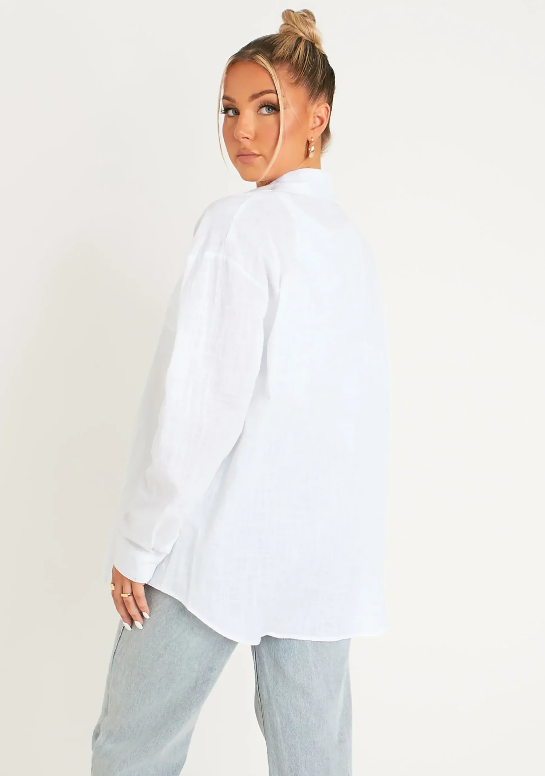 Giana White Linen Oversized Shirt^Missy Empire Discount