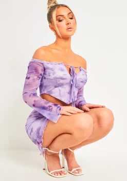 Gianna Purple Frill Floral Mesh Halter Neck Top^Missy Empire Best