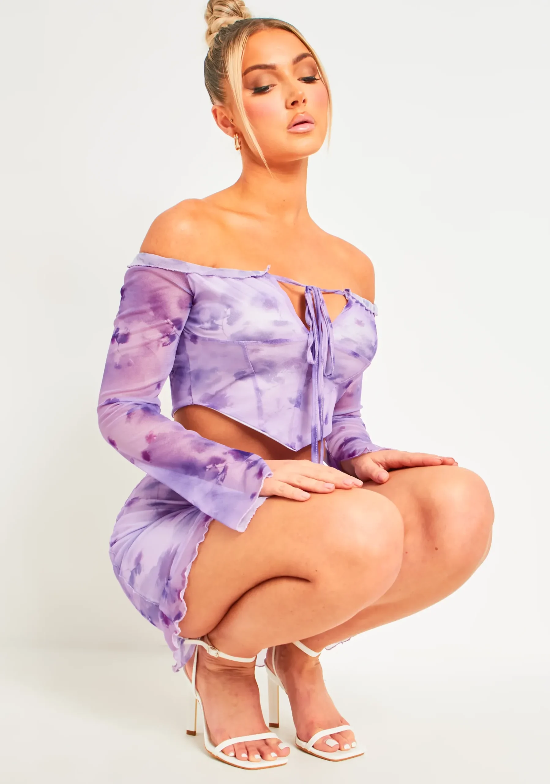 Gianna Purple Frill Floral Mesh Halter Neck Top^Missy Empire Best