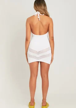Best Sale Gina Ivory Halter Neck Crochet Detail Mini Dress Women Dresses