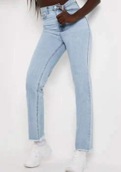 Gina Light Wash Raw Hem Denim Wide Leg Jeans^Missy Empire Shop