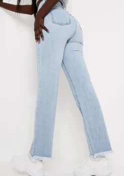 Gina Light Wash Raw Hem Denim Wide Leg Jeans^Missy Empire Shop