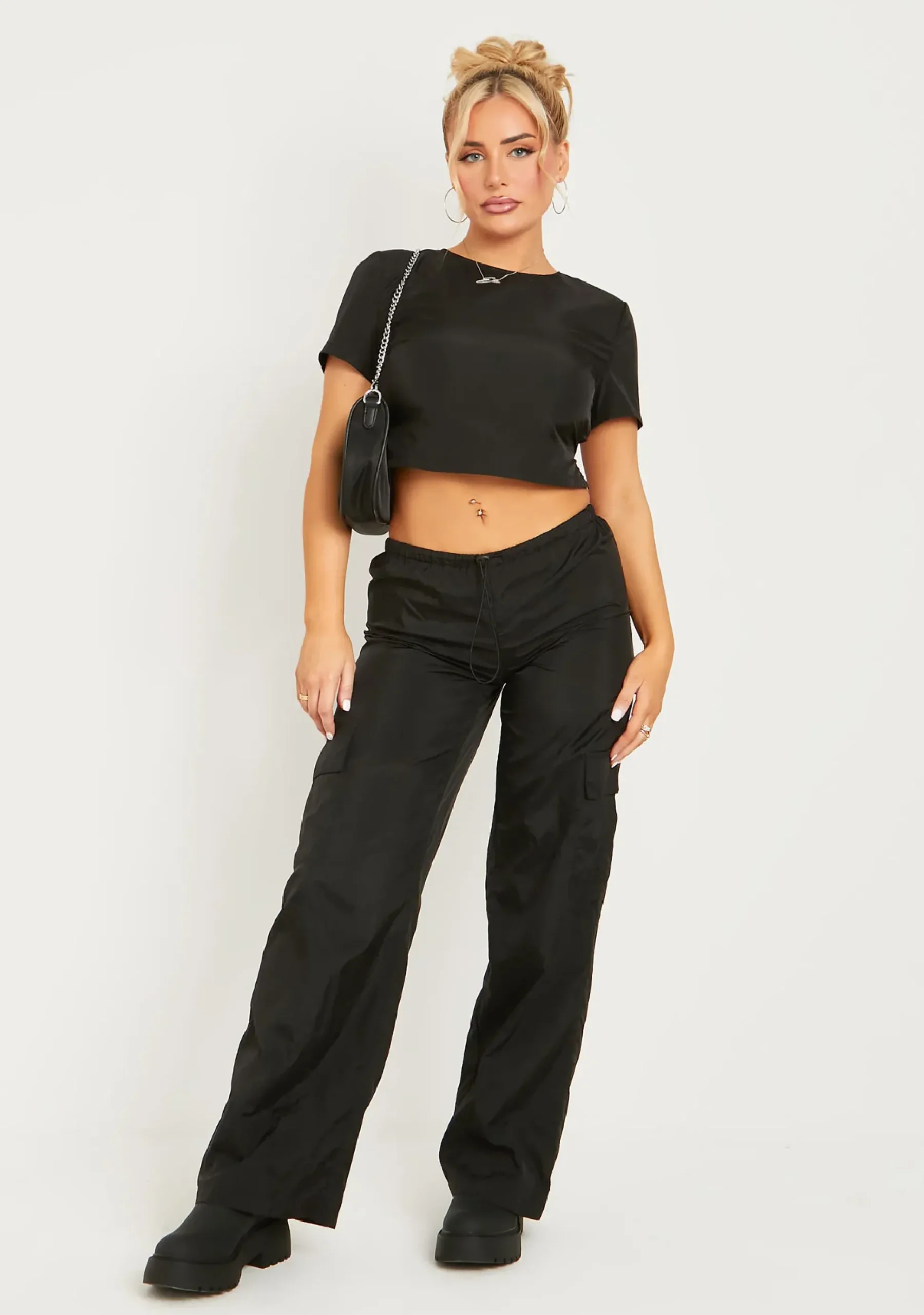 Outlet Grace Black Parachute Cargo Trousers Women Trousers