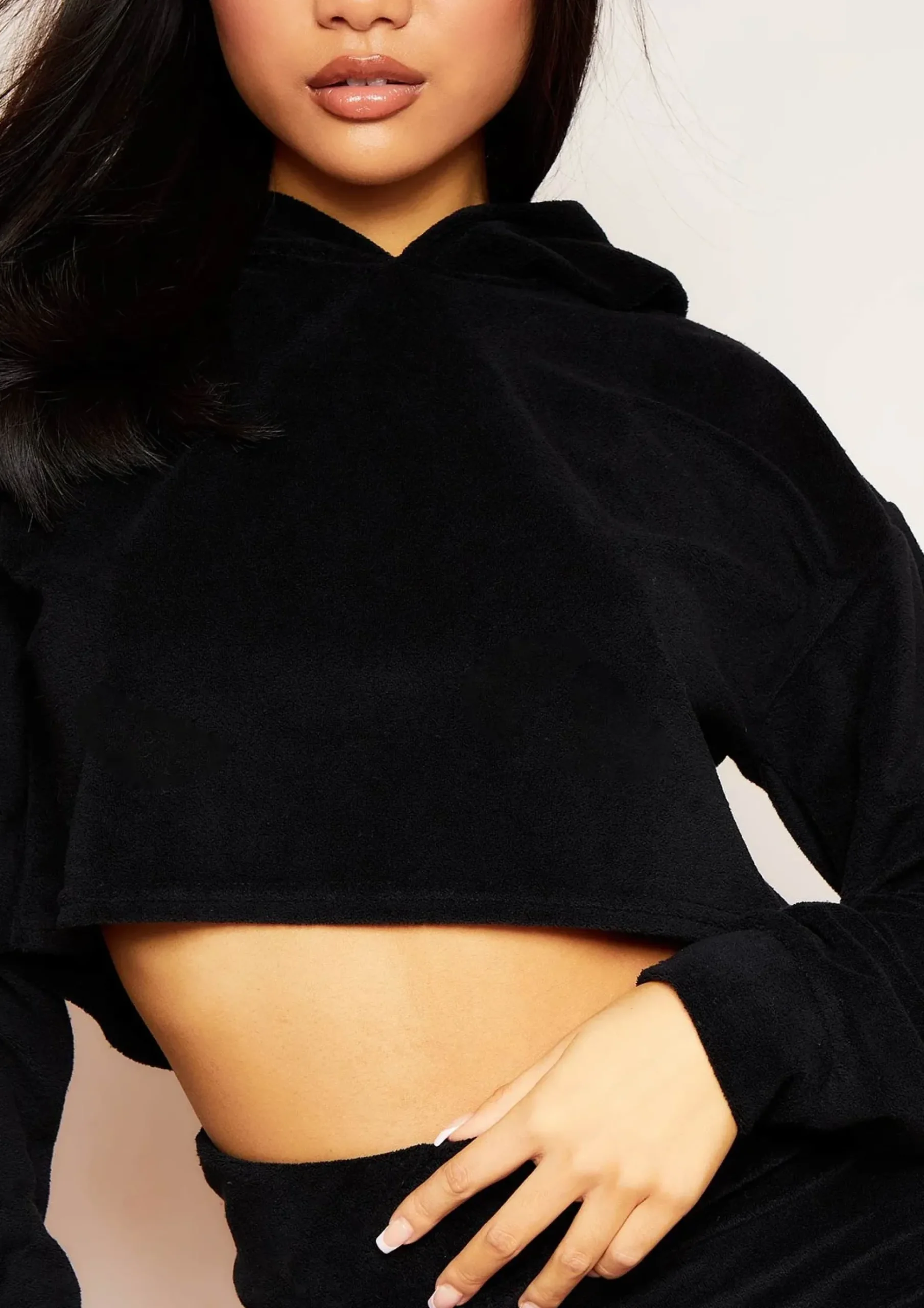 Online Grace Black Velour Cropped Hoodie Women Tracksuits